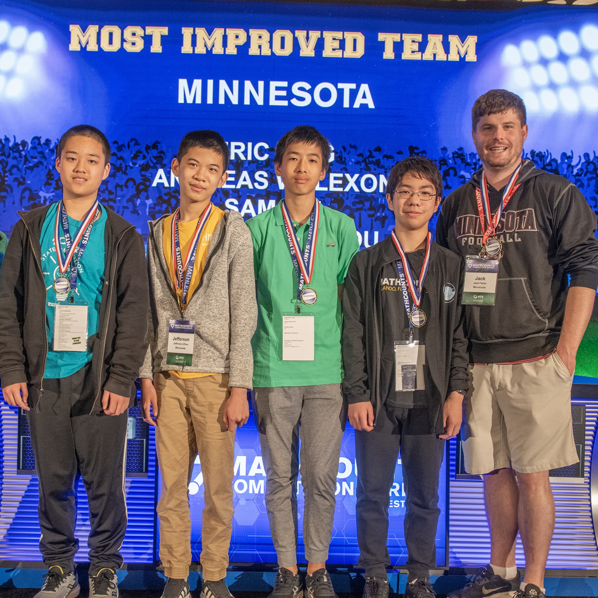 Minnesota team onstage with medals