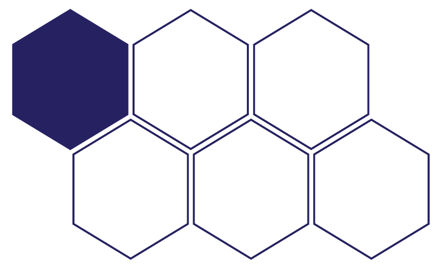 6 hexagons with 1 colored in 