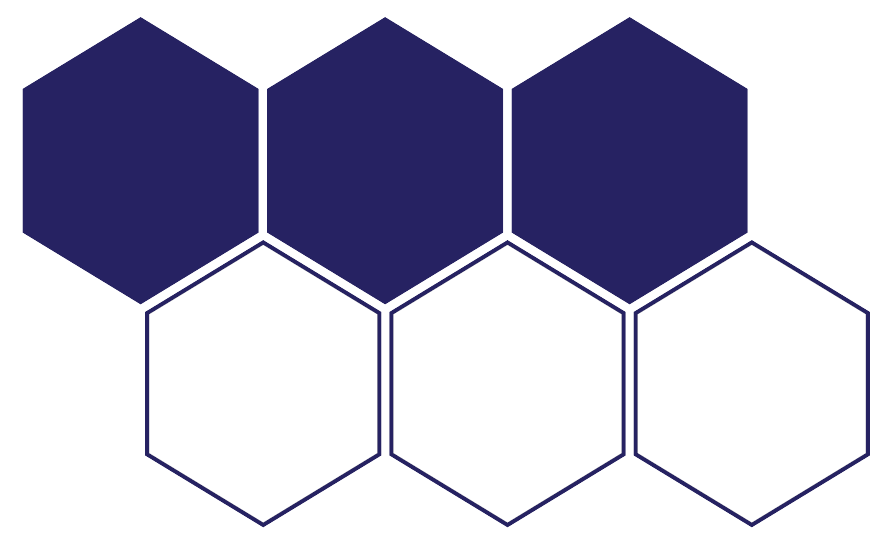 6 hexagons with 3 colored in 