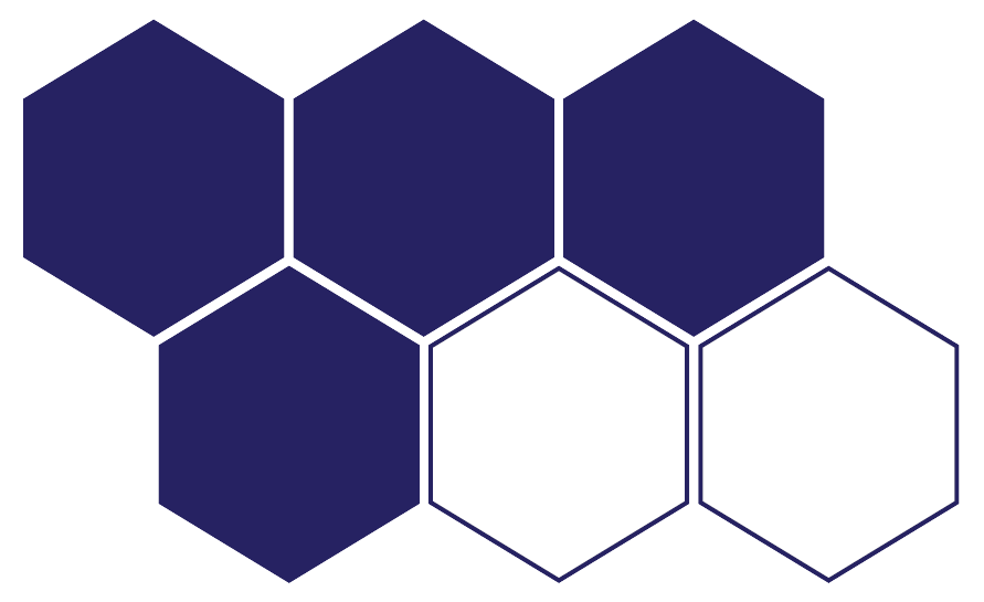 6 hexagons with 4 colored in 