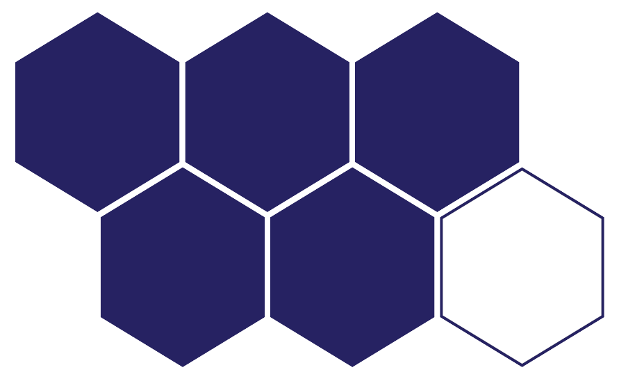 6 hexagons with 5 colored in 